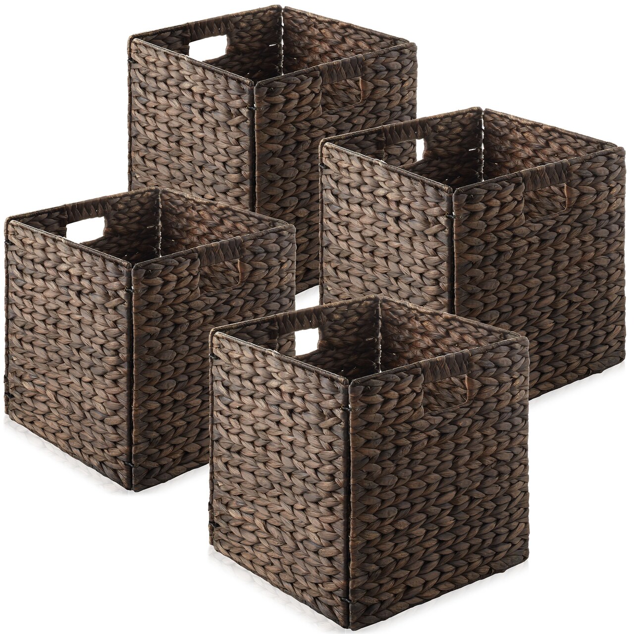 Casafield 13" x 13" Water Hyacinth Storage Baskets Collapsible Cube Organizers, Woven Bins for Bathroom, Bedroom, Laundry, Pantry, Shelves